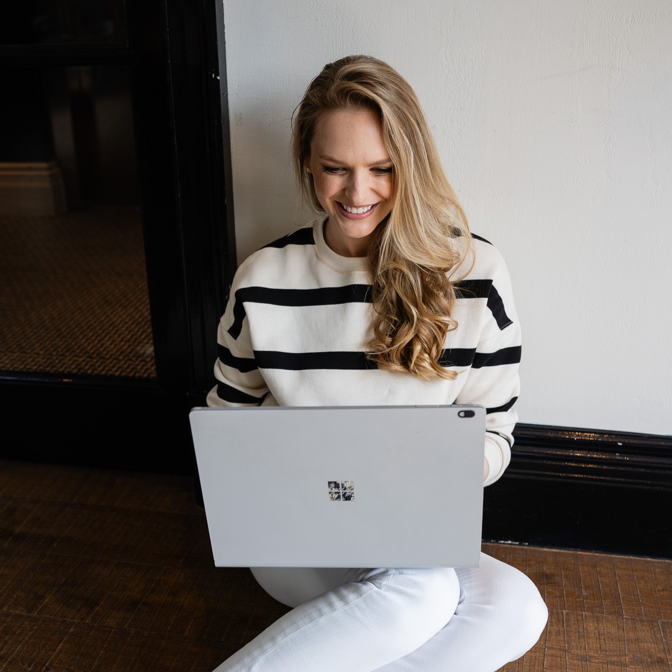 Sarah Gall with a laptop